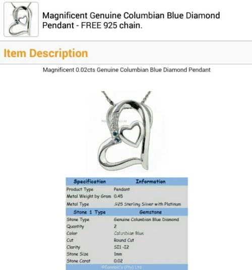 Magnificent Genuine Columbian Blue Diamond Pendant