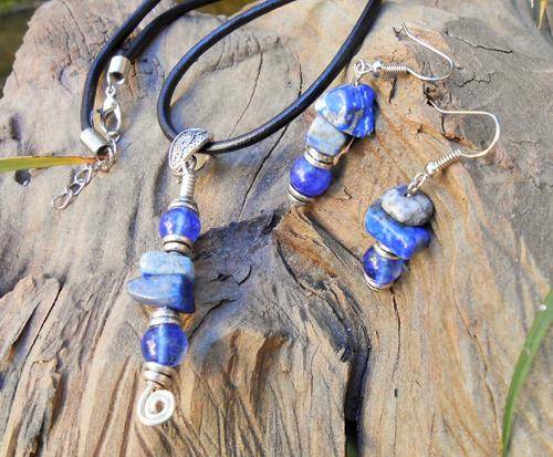 THIRD EYE CHAKRA NECKLACE AND EARRINGS with Lapis Lazuli and Blue Quartz