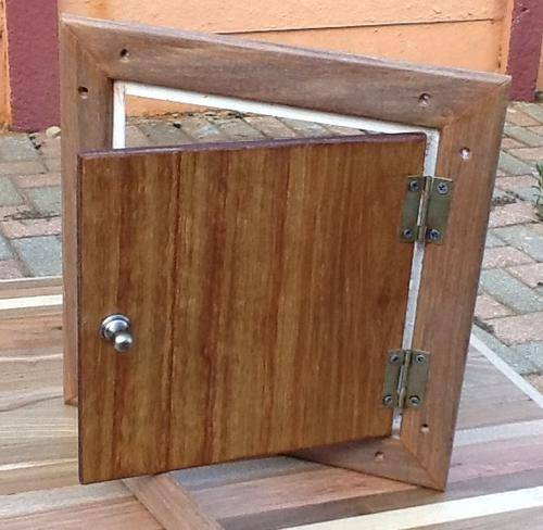 Scrap wood handmade teak wood doggy exit door 300x300mm - unique made on order