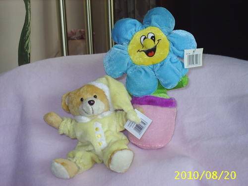 Soft teddy bear and soft flower