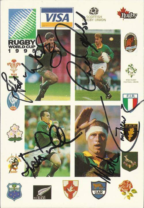1995 RWC POSTCARD- AUTOGRAPHED BY JOOST, ANDRE, MARK, PIETER