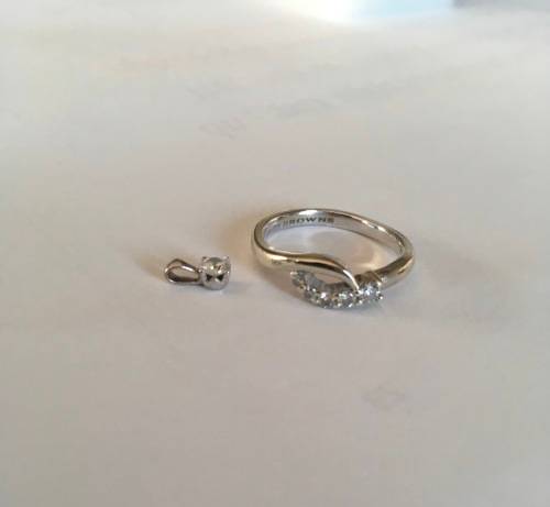 BROWNS 9k White Gold Diamond Ring and 18k Pendant Set - Certificate Included
