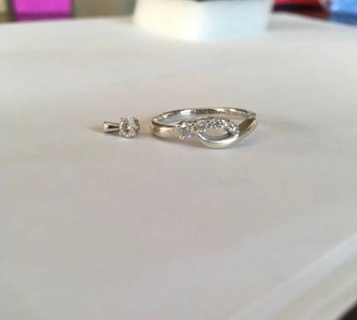 BROWNS 9k White Gold Diamond Ring and 18k Pendant Set - Certificate Included