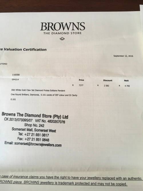 BROWNS 9k White Gold Diamond Ring and 18k Pendant Set - Certificate Included