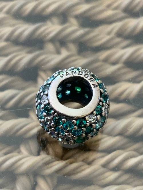 Pave Silver Charm with Mixed Shades of Green Cubic Zirconia and Green Crystal