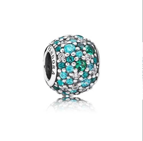 Pave Silver Charm with Mixed Shades of Green Cubic Zirconia and Green Crystal