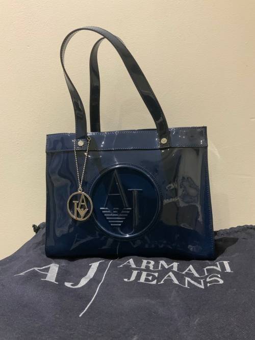 Armani Jeans Logo Patent Tote