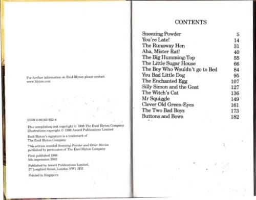 SNEEZING POWDER AND OTHER STORIES  by ENID BLYTON