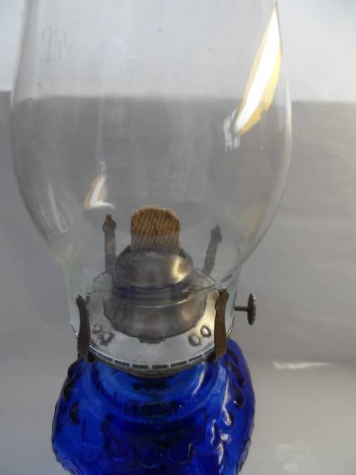 COBALT BLUE MOULDED GLASS PARAFFIN LAMP