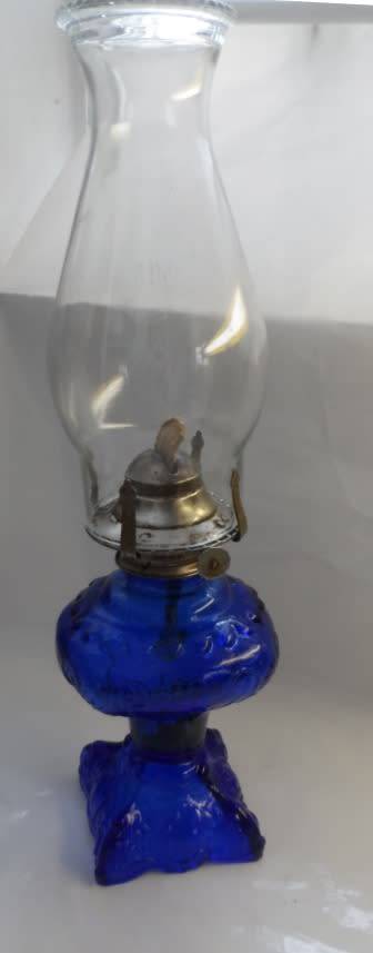 COBALT BLUE MOULDED GLASS PARAFFIN LAMP