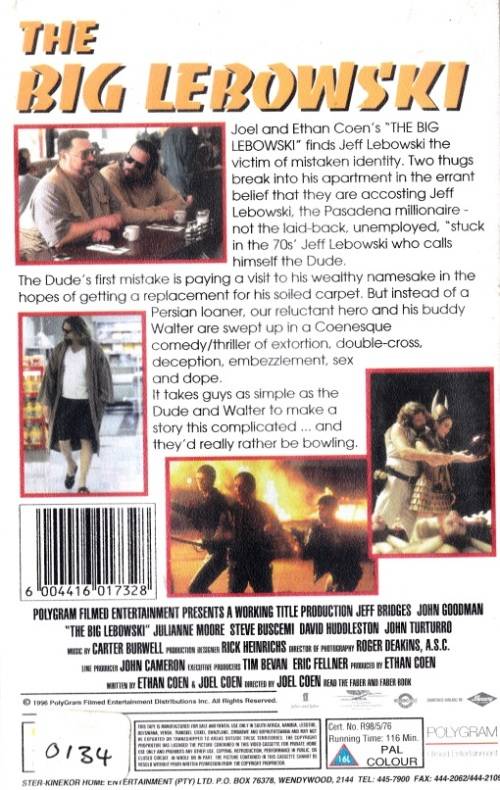 VHS CASSETTE : ` THE BIG LEBOWSKI ` FROM THE CREATOR OF FARGO   DIRECTED BY ROGER DEAKINS ASC