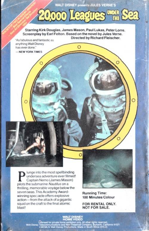 VHS CASSETTE : ` JULES VERNE`S  20,000 LEAGUES UNDER THE SEA `  KIRK DOUGLAS, JAMES MASON