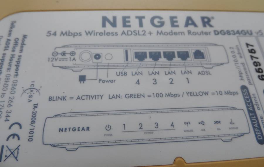 TELKOM ADSL NETGEAR MODEM ROUTER  54Mbps wireless  ADSL   DG 834 GU