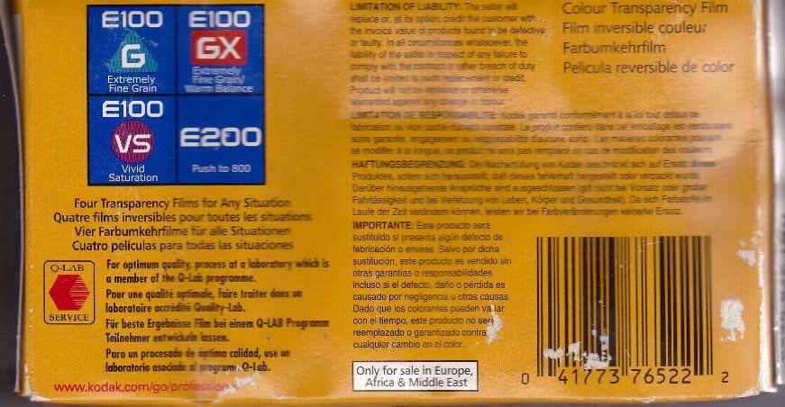 KODAK PROFESSIONAL EKTACHROME TRANPARENCY FILM E100 VS 120 , X5,   EXPIRED 06/2006, BATCH 069 1012