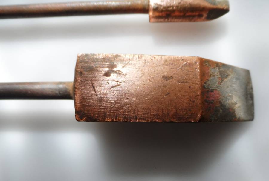 VINTAGE 1940,s , SET OF FOUR SOLID COPPER SOLDERING IRONS
