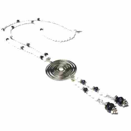 Necklace, European style Necklace, Wooden Necklace long with Metal Sun