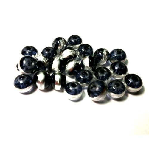 Beads / 20pcs Glass Beads / dark blue - silver stripe Beads / 6mm / Beads for crafting