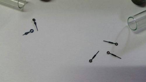 antique Watch parts / spares / Box with different small hands /Watchmaker Treasures 27 tubes