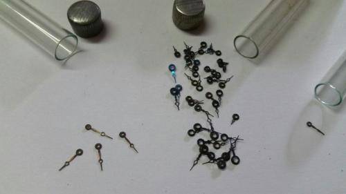 antique Watch parts / spares / Box with different small hands /Watchmaker Treasures 27 tubes