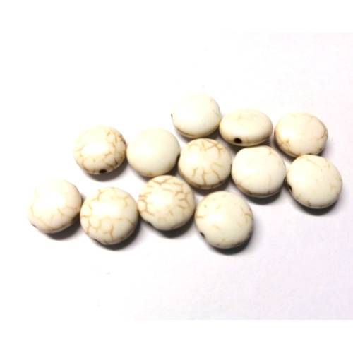 Beads / 12pcs /  Howlite Beads  / creme Beads / 12mm flat Beads/ for jewellery crafting