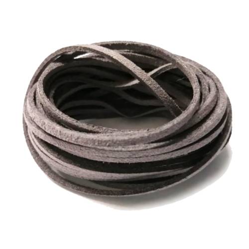 Microfiber Faux Leather / 3mm flat - grey - 5m PACK / Cords for crafting
