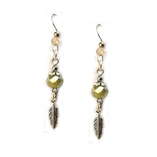 Earrings, Crystal Earrings with Feathers