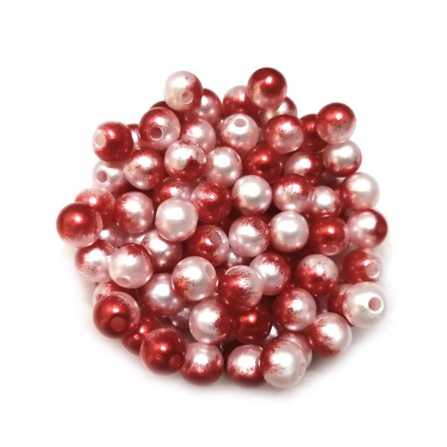 Beads / Acrylic Beads -8mm ball -100pcs- red / white blurred / Beads for crafting