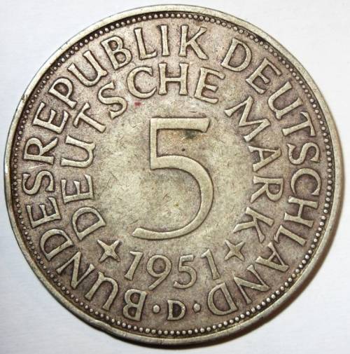 1951 - 5 Deutsche Mark Silver Coin
