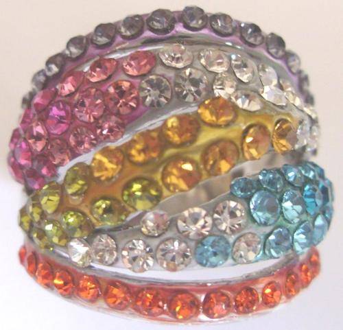 Beautiful Silver Plated Simulated Multi Coloured Ring
