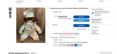 *Vintage* 1980s Corky Clown Monchici Doll dots. Very Rare, Collectible