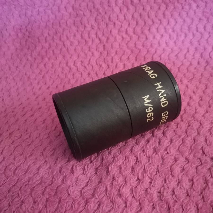 Vintage Empty storage container for M/962 Hand Grenade. Ideal for `man cave` Display item