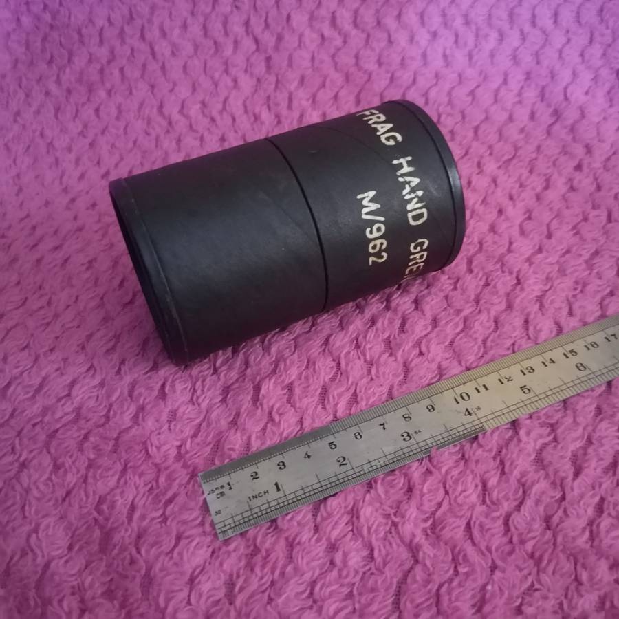 Vintage Empty storage container for M/962 Hand Grenade. Ideal for `man cave` Display item