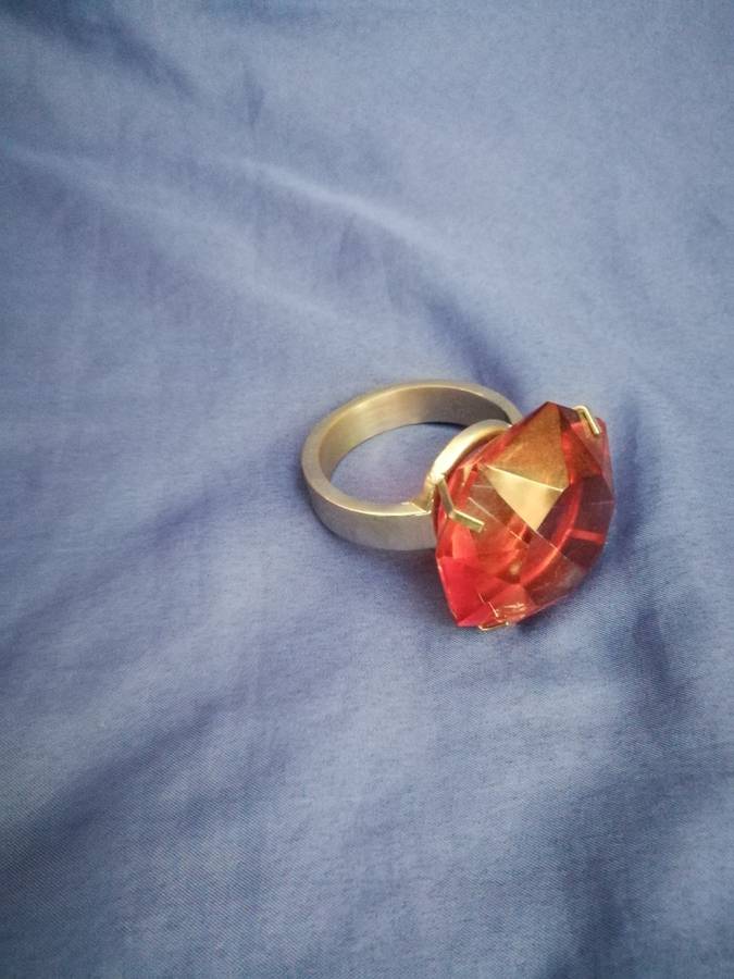 Large silver display ring- Handmade with simulated ruby stone