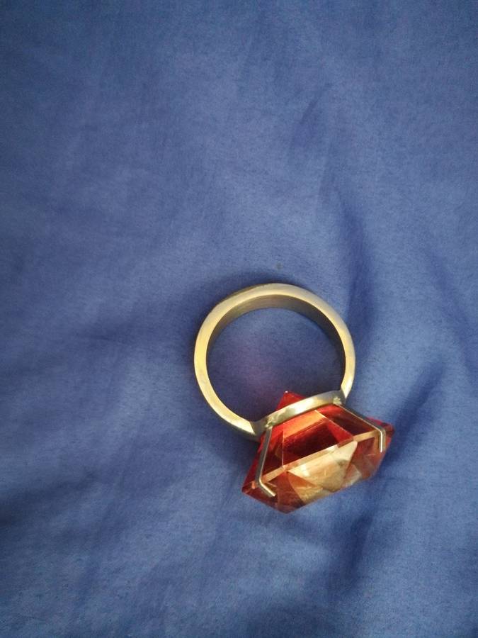 Large silver display ring- Handmade with simulated ruby stone