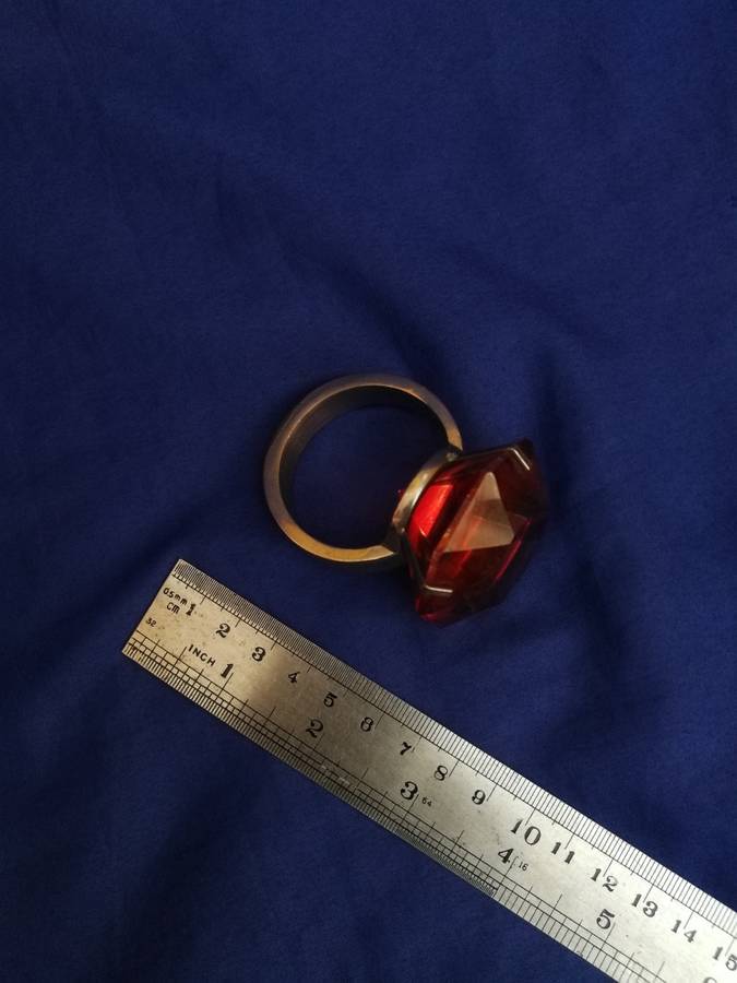 Large silver display ring- Handmade with simulated ruby stone