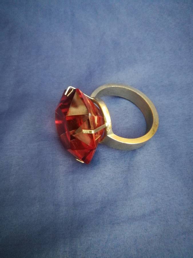 Large silver display ring- Handmade with simulated ruby stone