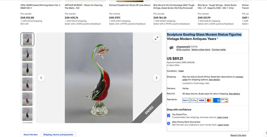 Sculpture Gosling Glass Murano Statue Figurine- Italy
