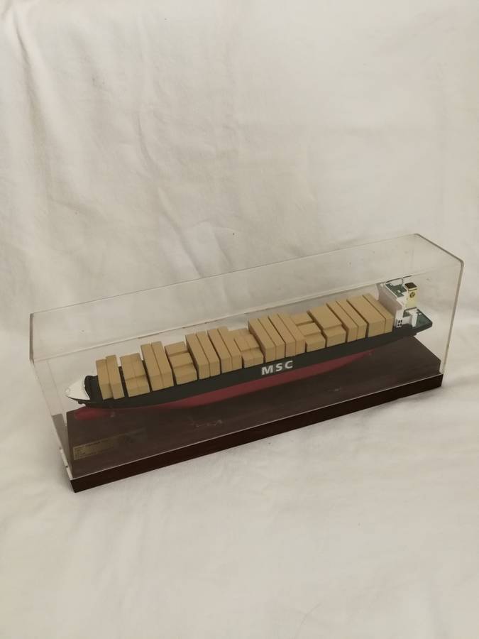 Vintage 1990 90s MSC Rafaela Container Vessel Model Collectible with Display Case. Boardroom item