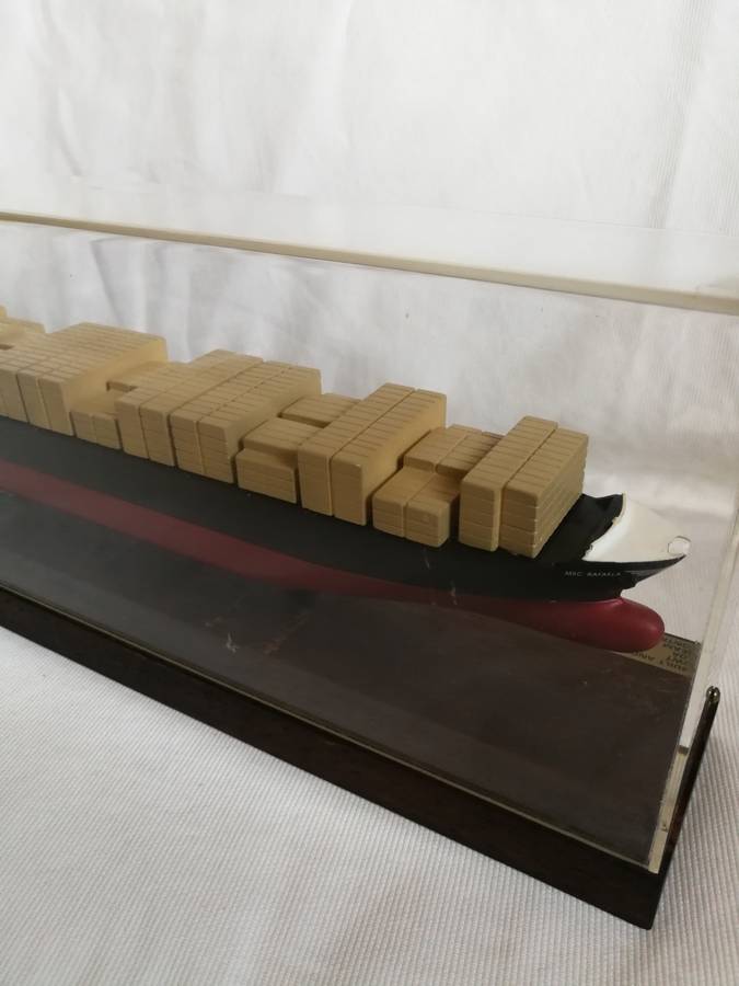 Vintage 1990 90s MSC Rafaela Container Vessel Model Collectible with Display Case. Boardroom item