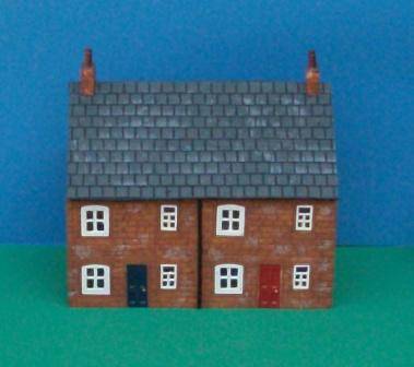 Handcrafted - Kit Built Resin Model Railway Building - Double Terrace House 00 Scale (Stone Colour)