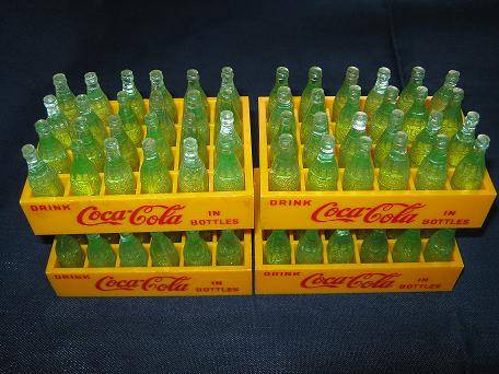 Vintage Miniature Plastic Coca-Cola Bottles in Crates