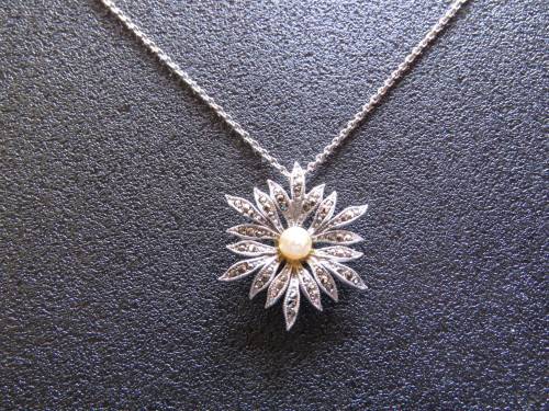 Very Pretty Silvertone Marcasite Pendant and Chain