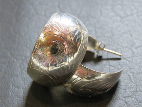 Lovely Large Engraved Sterling Silver Earrings