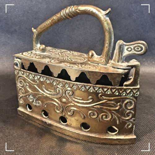 Antique Highly Decorative Brass Coal Iron