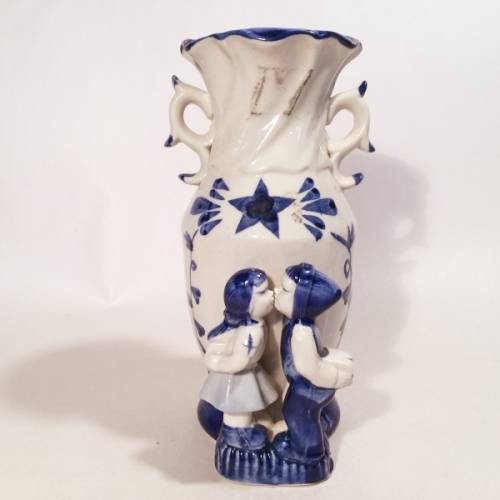 Vintage Blue and White Oriental Delft Style Vase