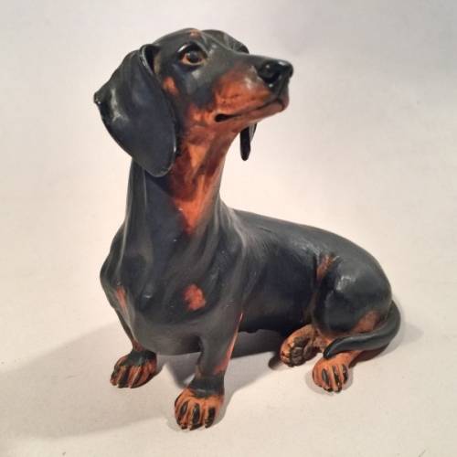 Highly Detailed Black and Tan Ceramic Dachshund Figurine