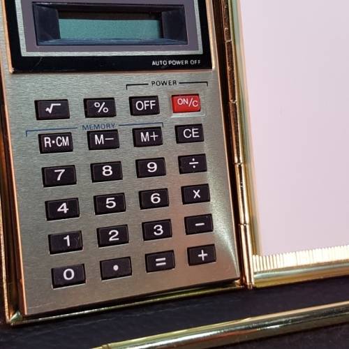 Pocket Size Brass Notepad, Pen and Calculator