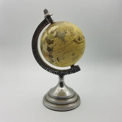Highly Detailed Pewter Stand Globe (30cm Tall)