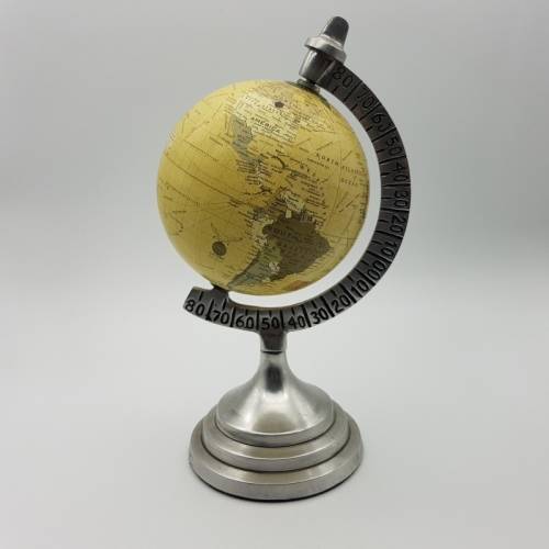 Highly Detailed Pewter Stand Globe (30cm Tall)