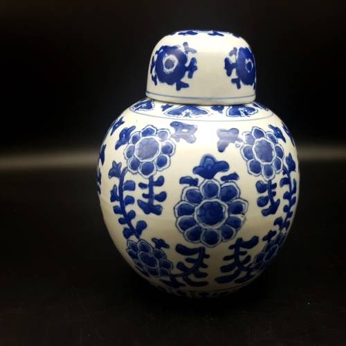 Blue and White Oriental Tea Caddy